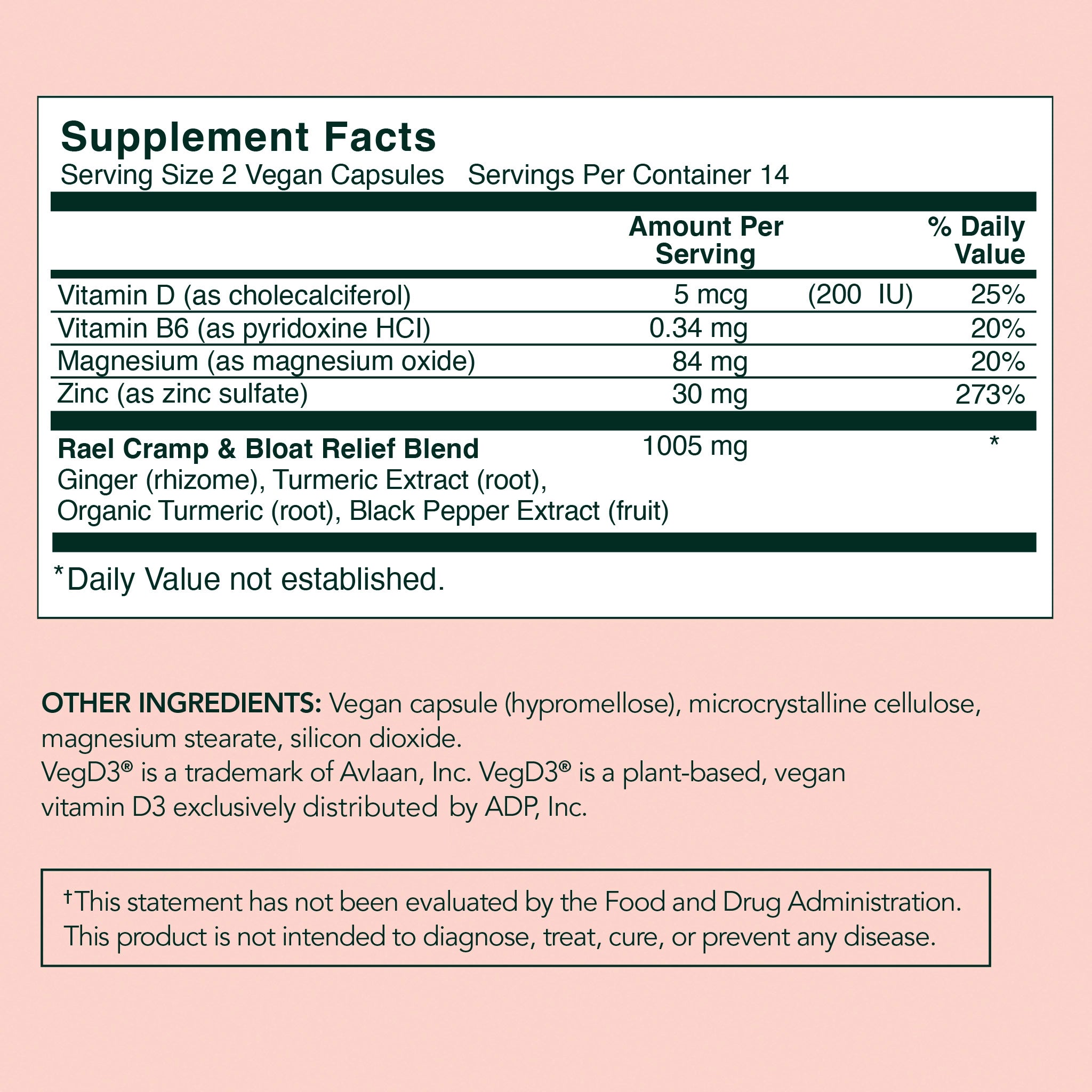 PMS Supplement for Cramp & Bloat Relief Fact Label