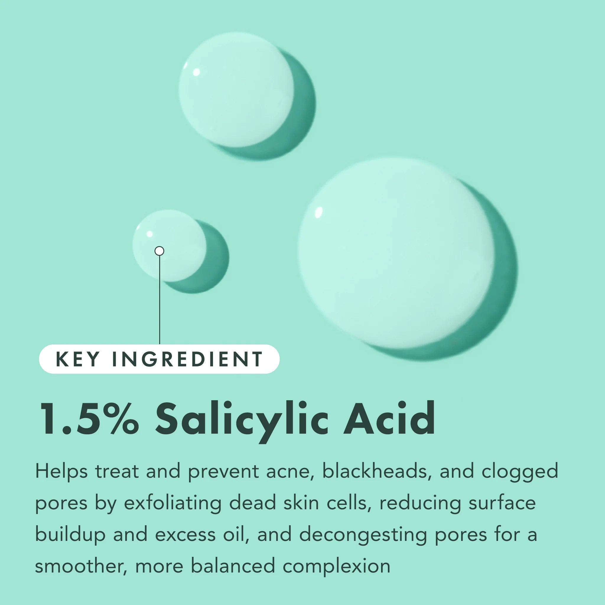 Key ingredient 1.5% Salicylic Acid with text on a light green background