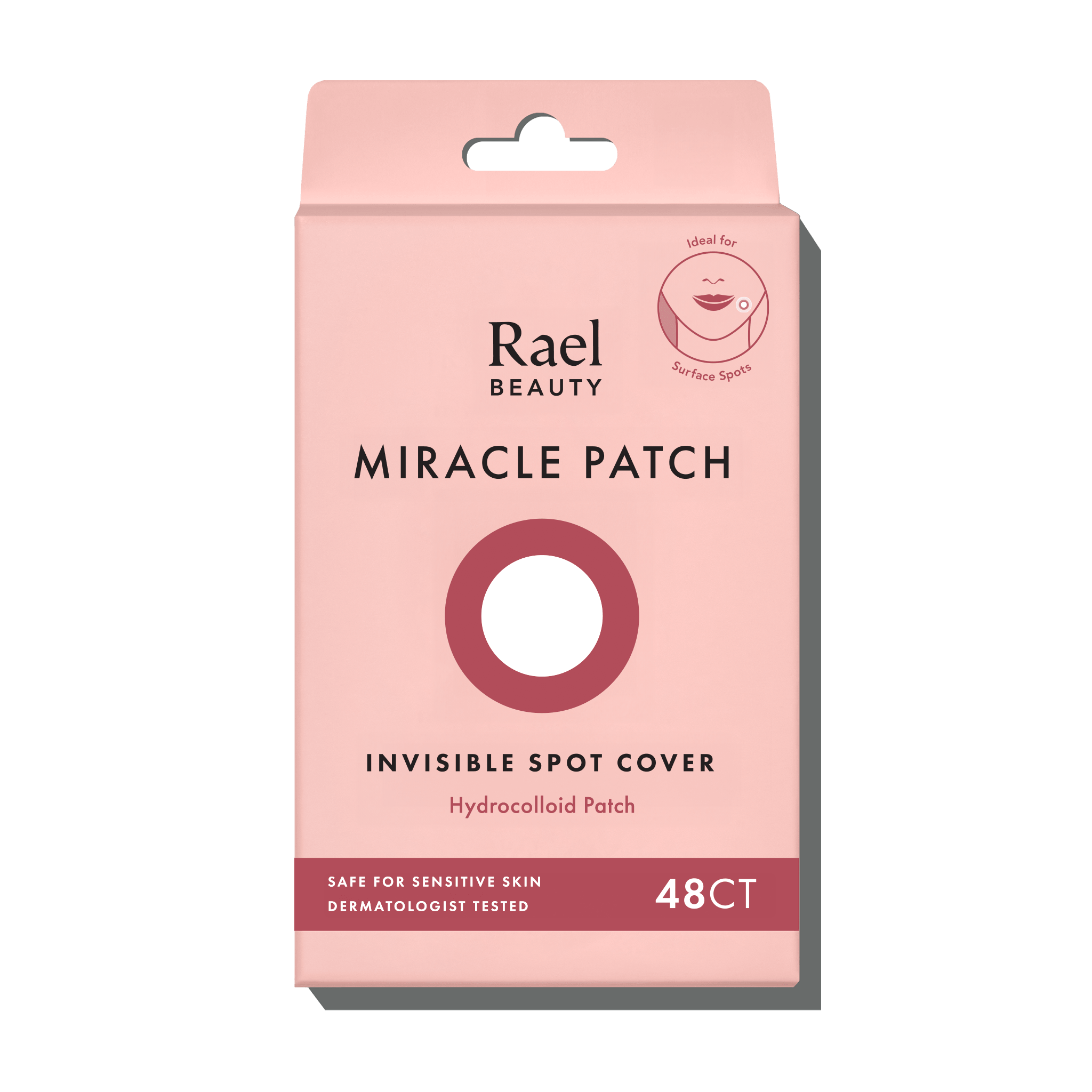 Pink packaging of Rael Beauty Miracle Patch on a white background