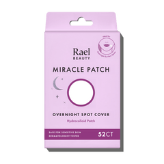 Purple packaging of Rael Beauty Miracle Patch on a black background