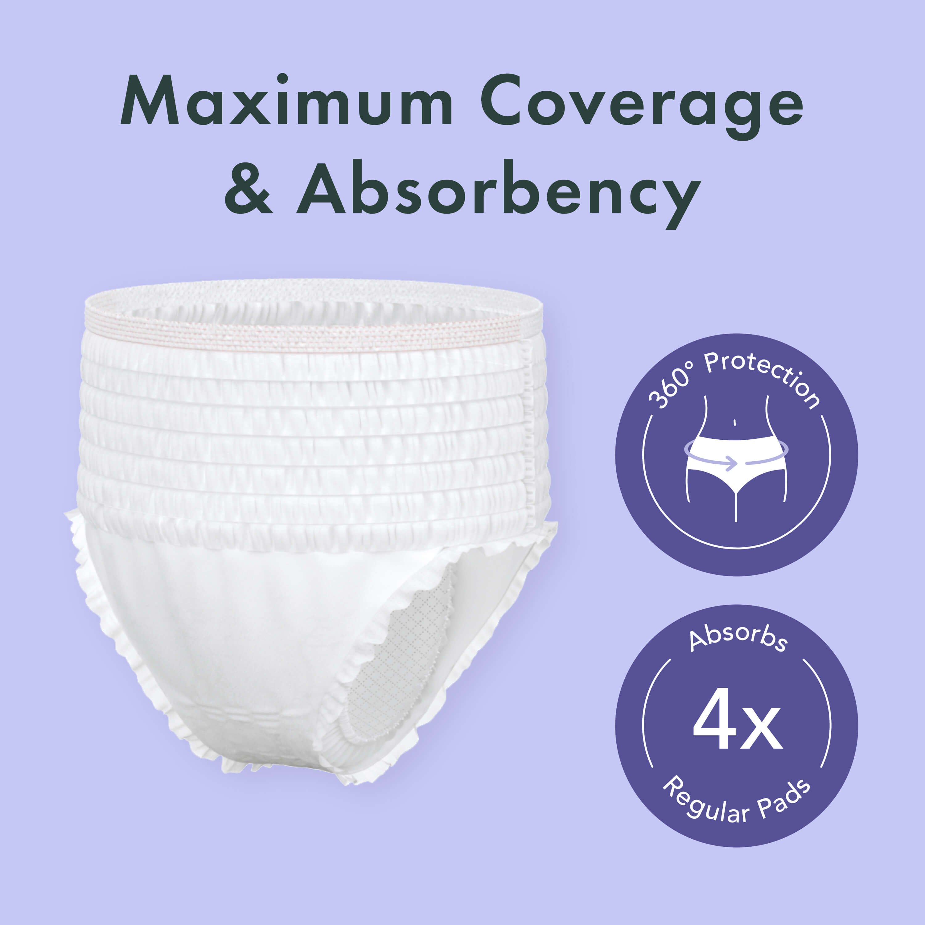 Stack of white absorbent pads with text on a purple background