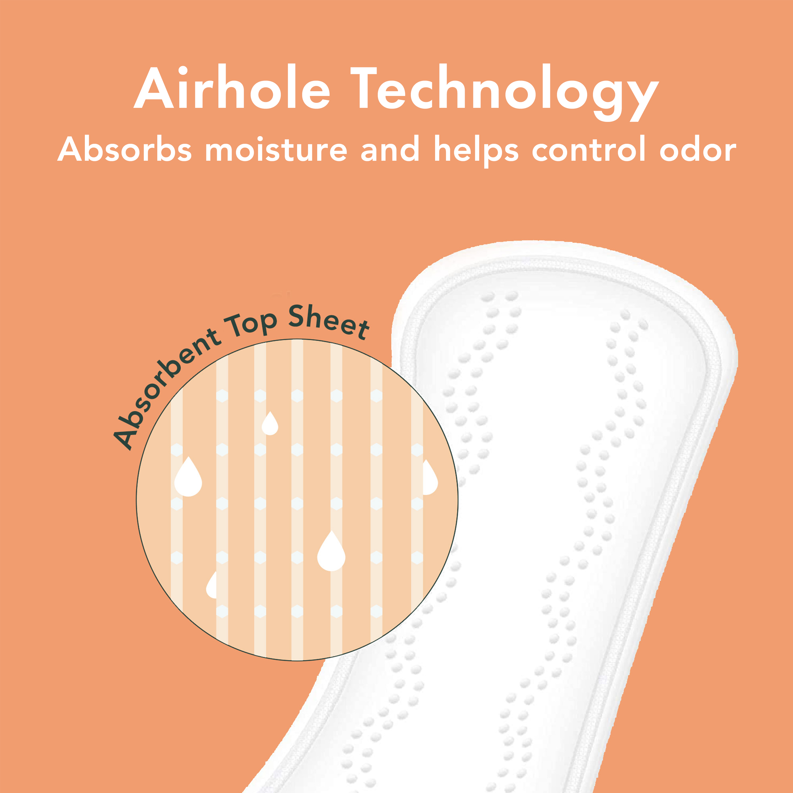 Absorbent top sheet with Airhole Technology on an orange background