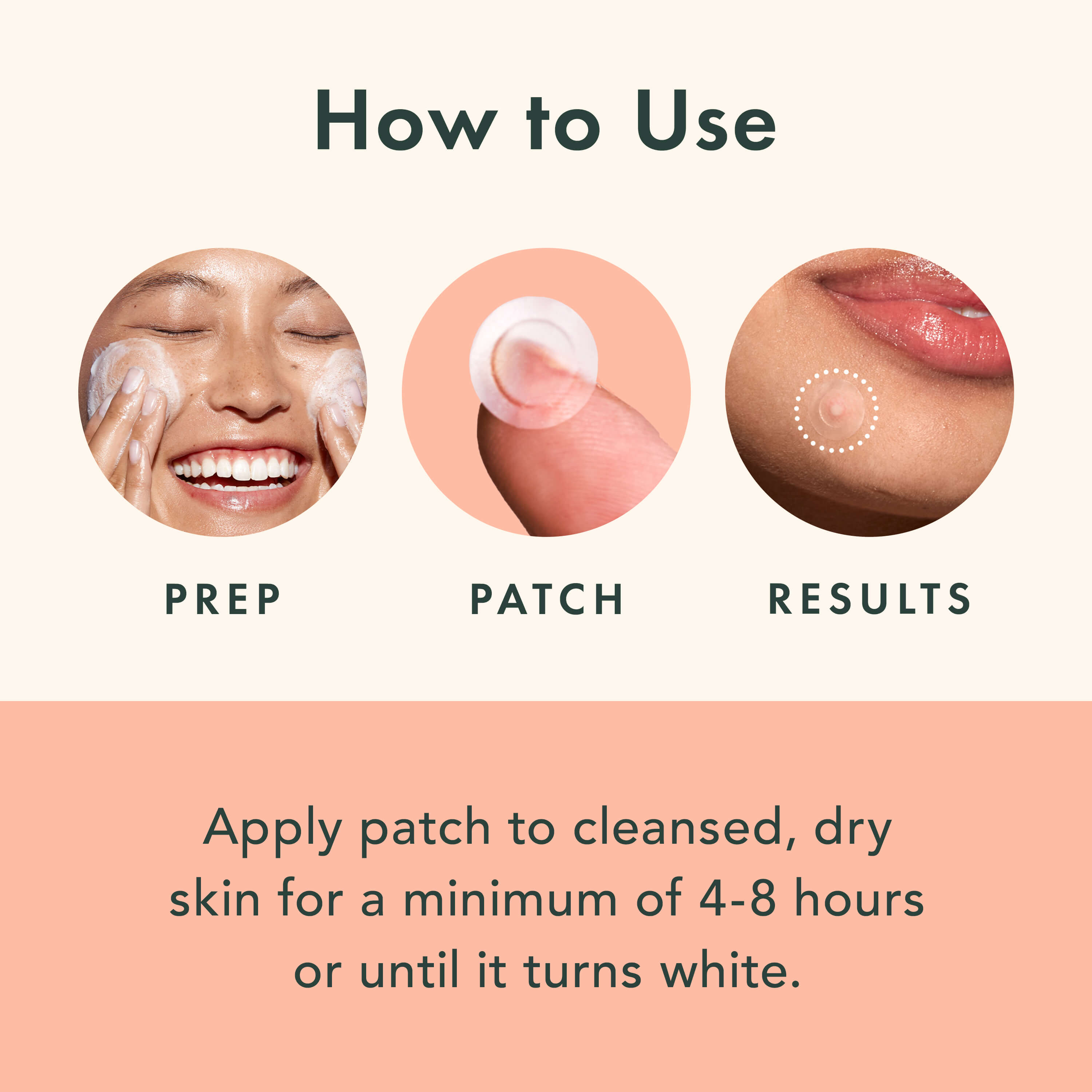 Step-by-step guide on how to use a skin care product with images and text.