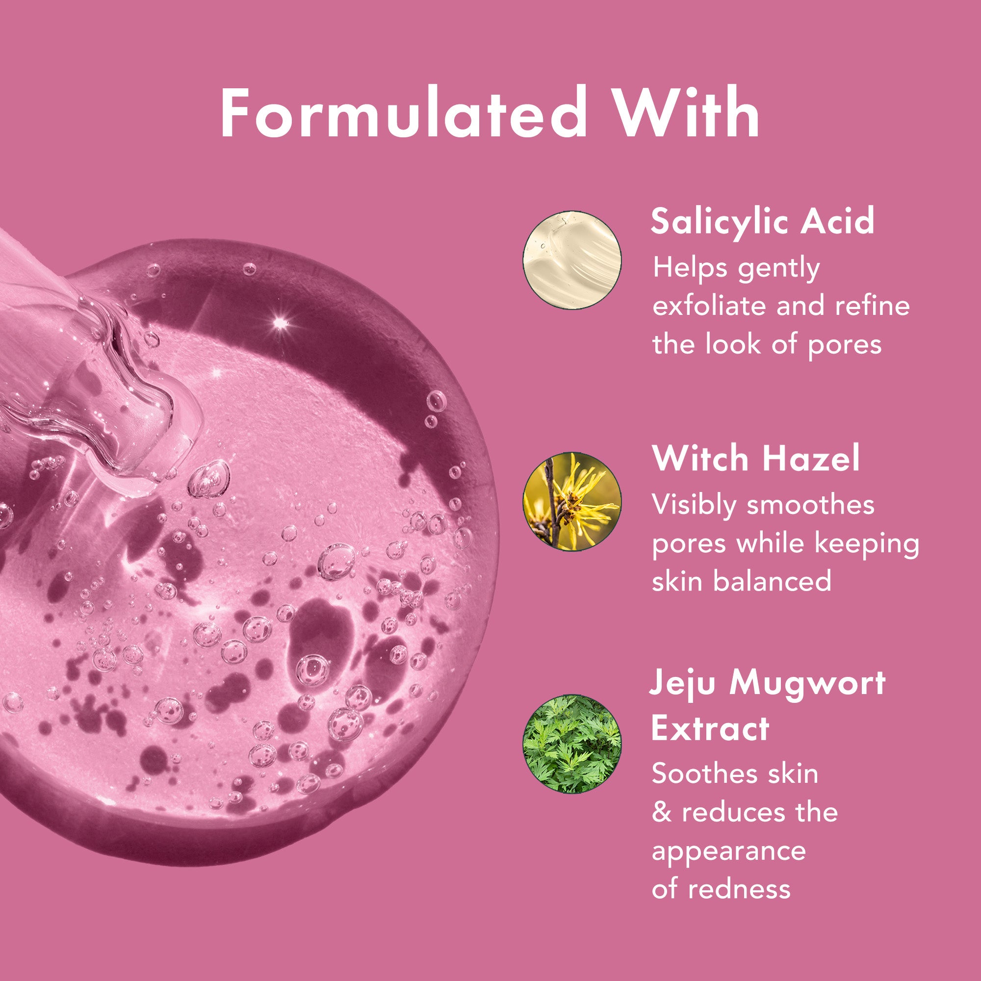 Product with ingredients listed on a pink background