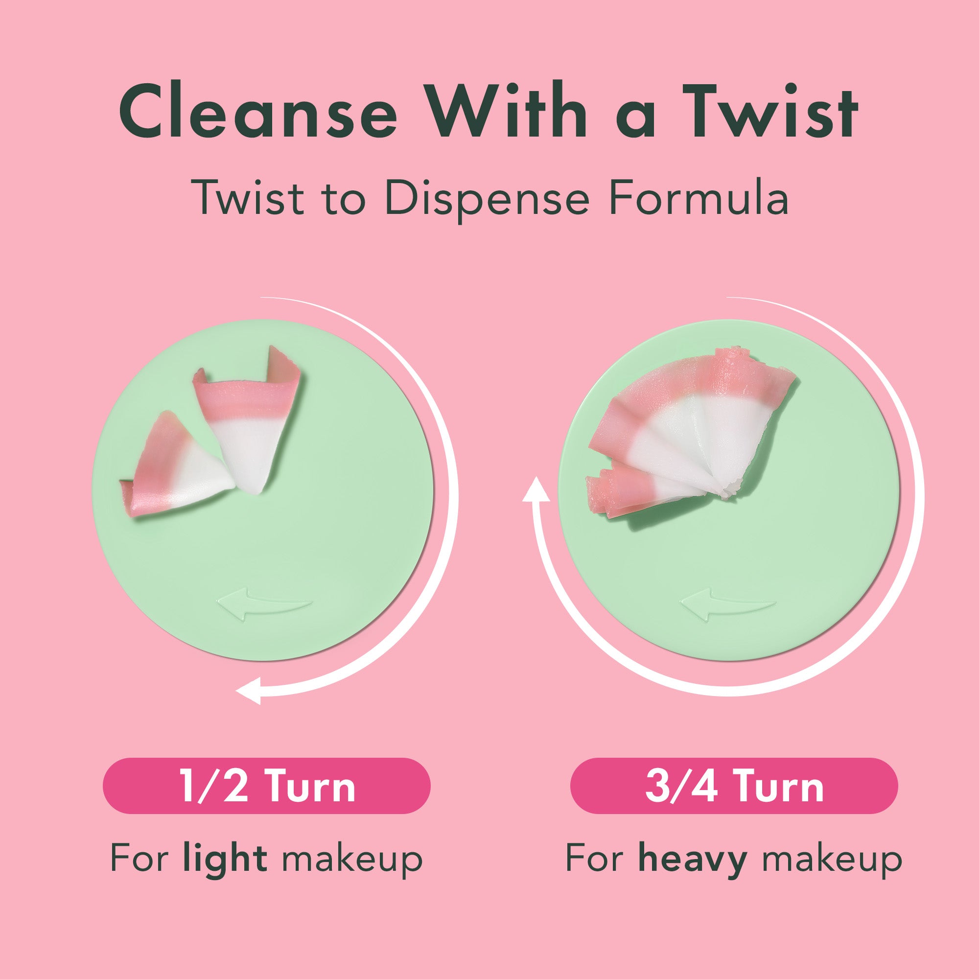 Instructions for using a cosmetic product with a twist mechanism on a pink background