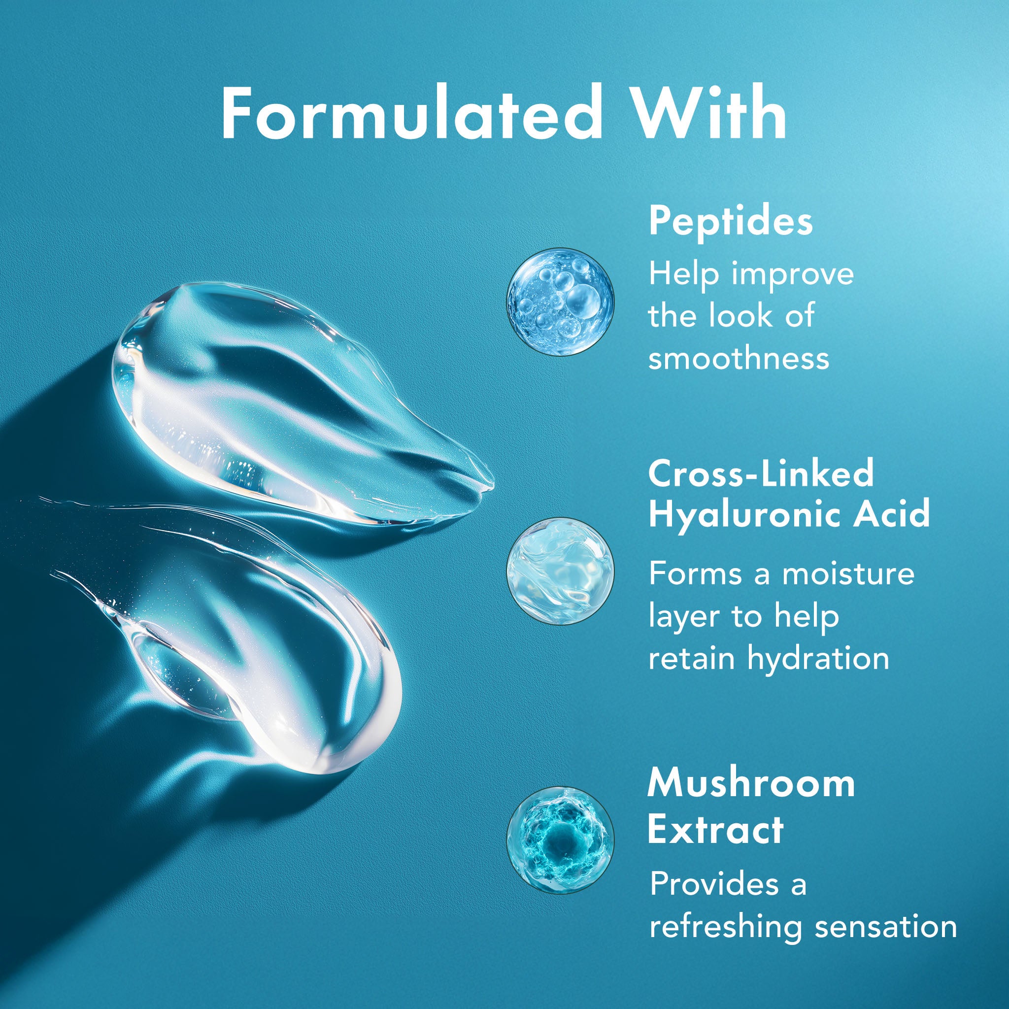 Product ingredients with blue background and text detailing benefits