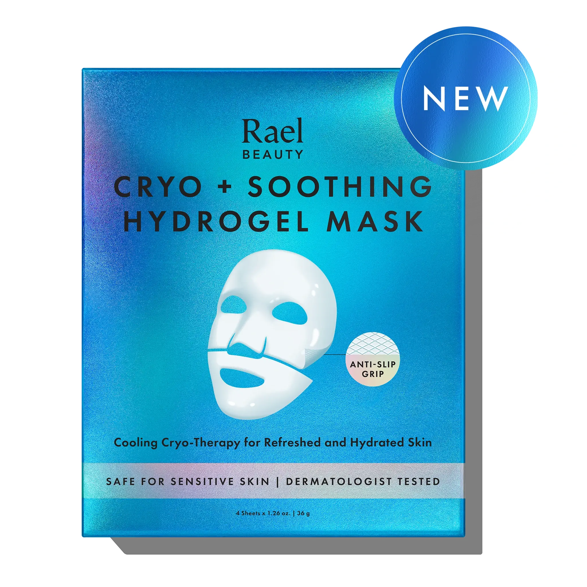 Rael Beauty Cryo + Soothing Hydrogel Mask packaging on a white background