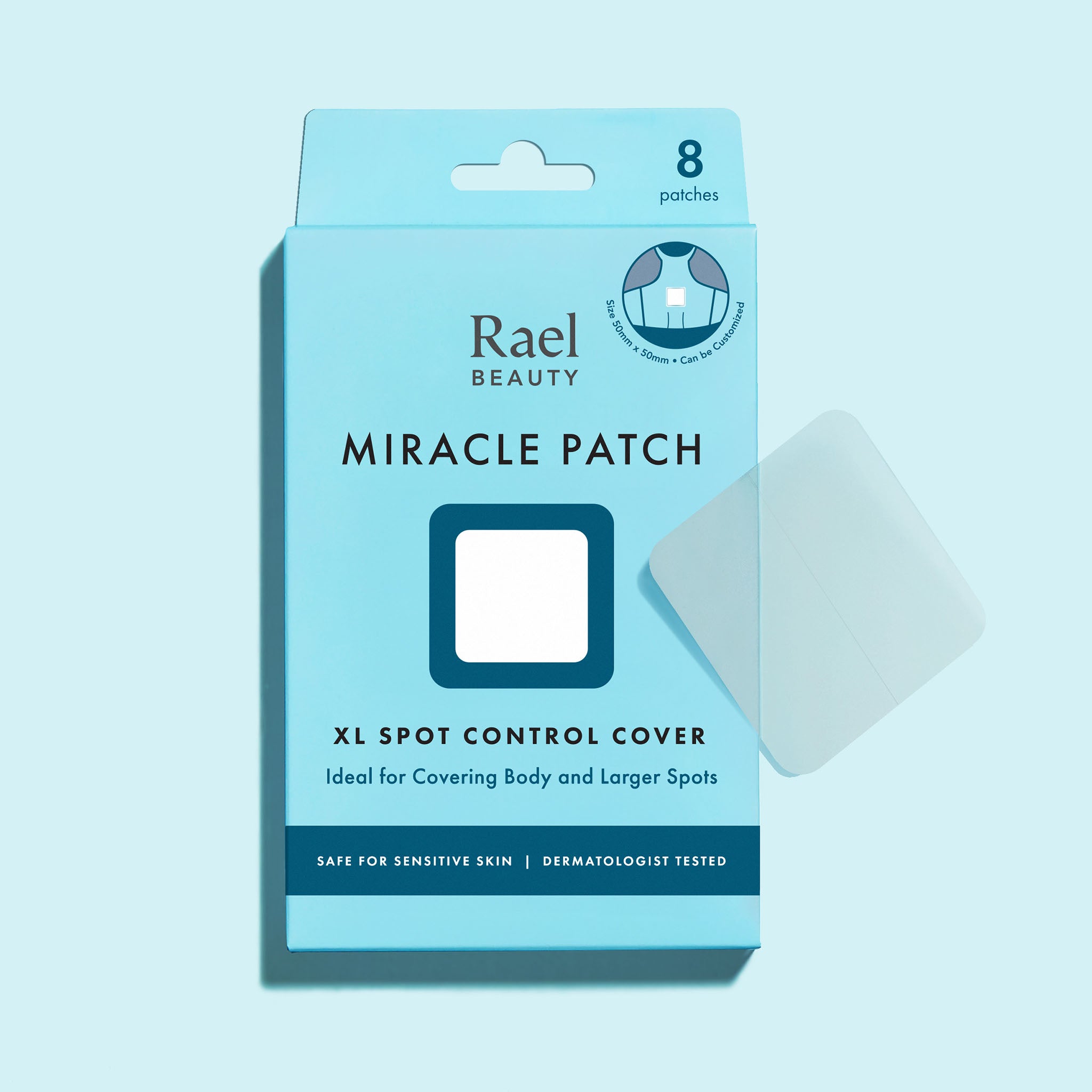 Rael Beauty Miracle Patch packaging with a patch on a light blue background