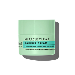 Green jar of Miracle Clear Barrier Cream on a white background