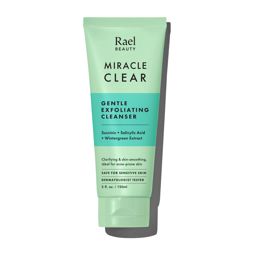 Tube of Rael Beauty Miracle Clear Gentle Exfoliating Cleanser on a white background