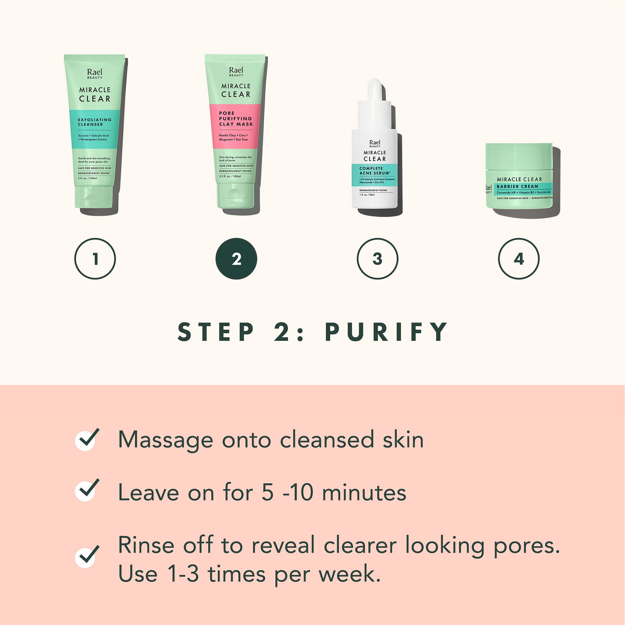 Set of skincare products with step-by-step instructions on a white background