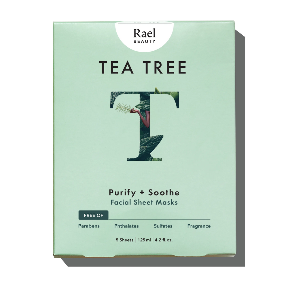 Green box of Rael’s Tea Tree Face Sheet Masks - 5 count