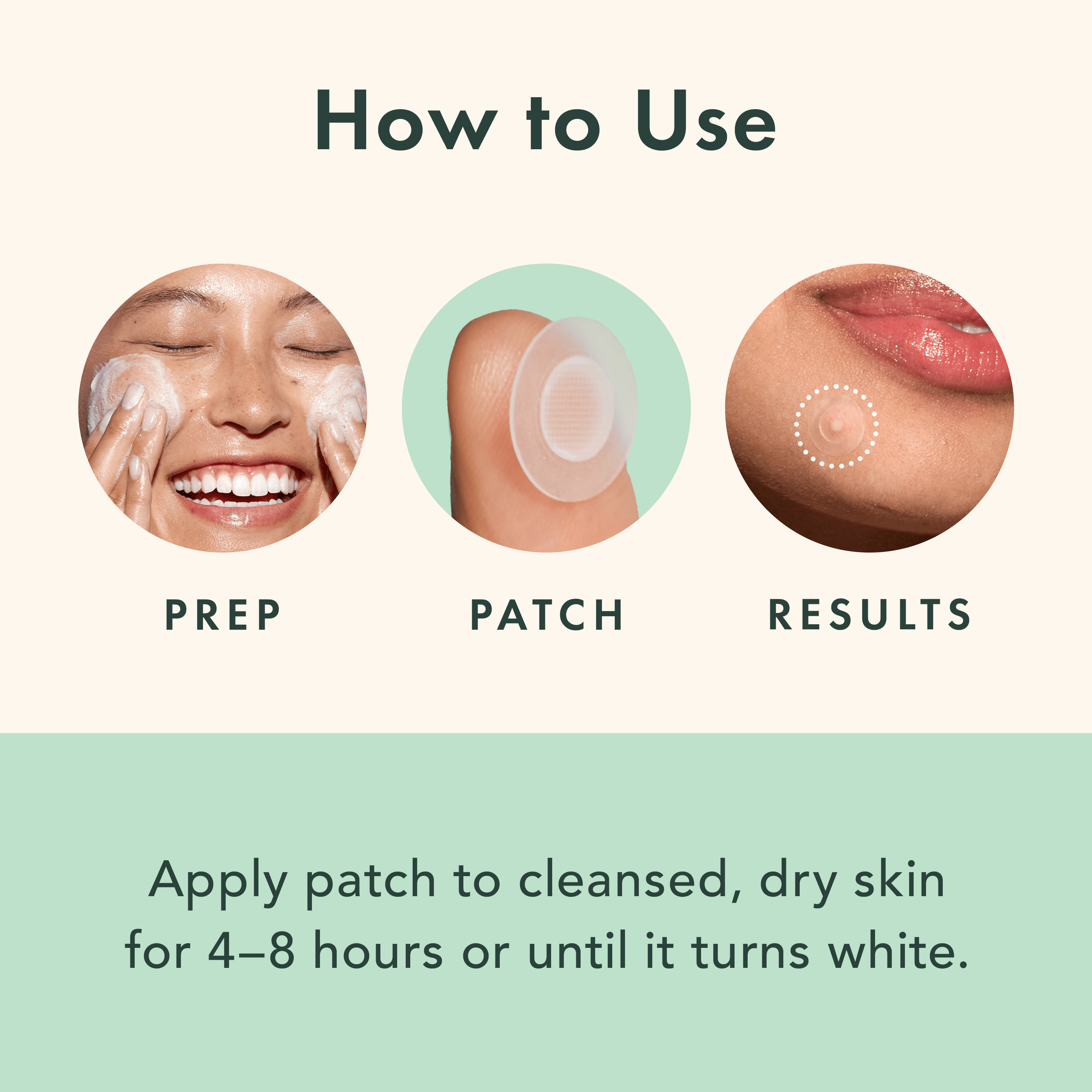 Step-by-step guide on how to use a skin care product with images and text.