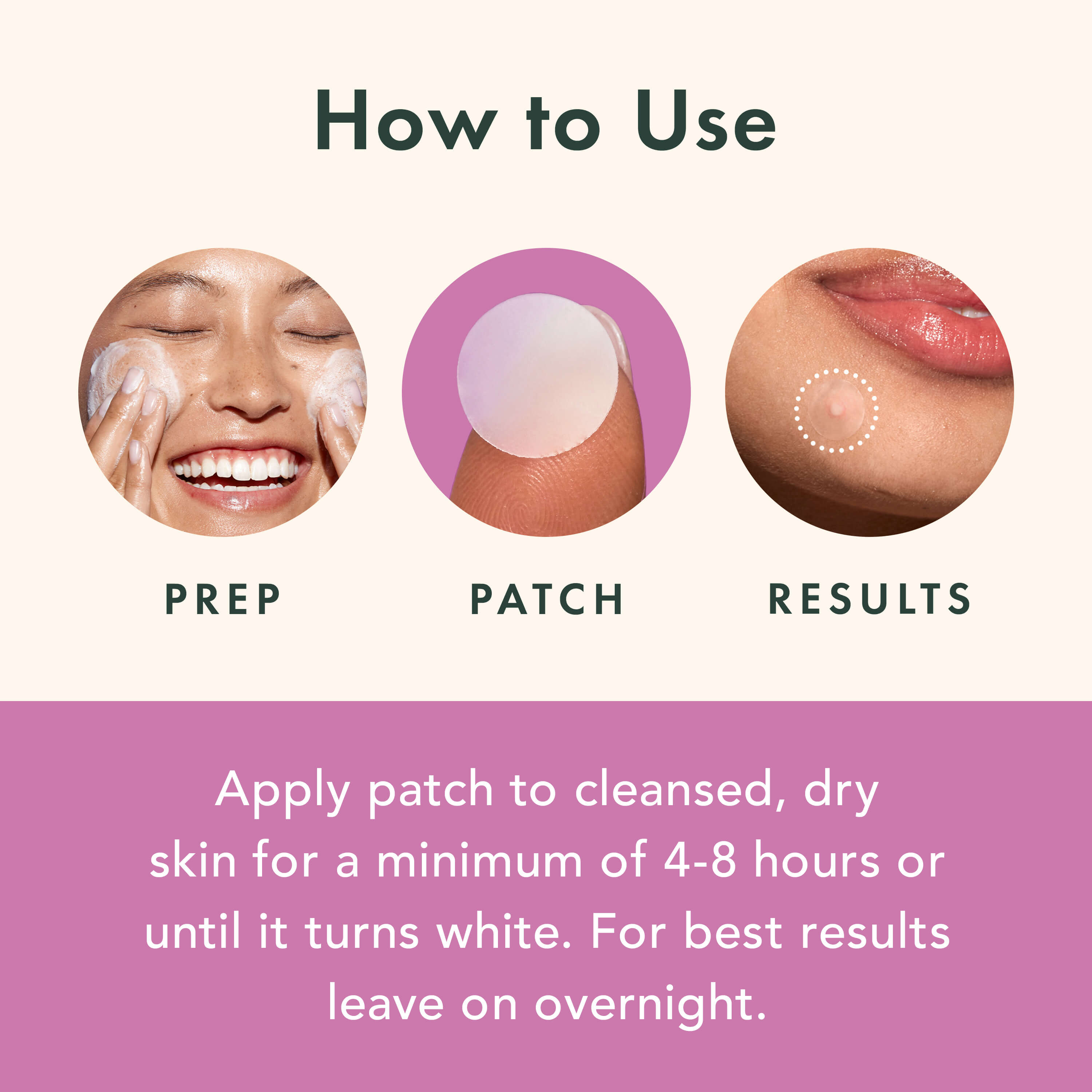 Step-by-step guide on how to use a skin care product with images and text.