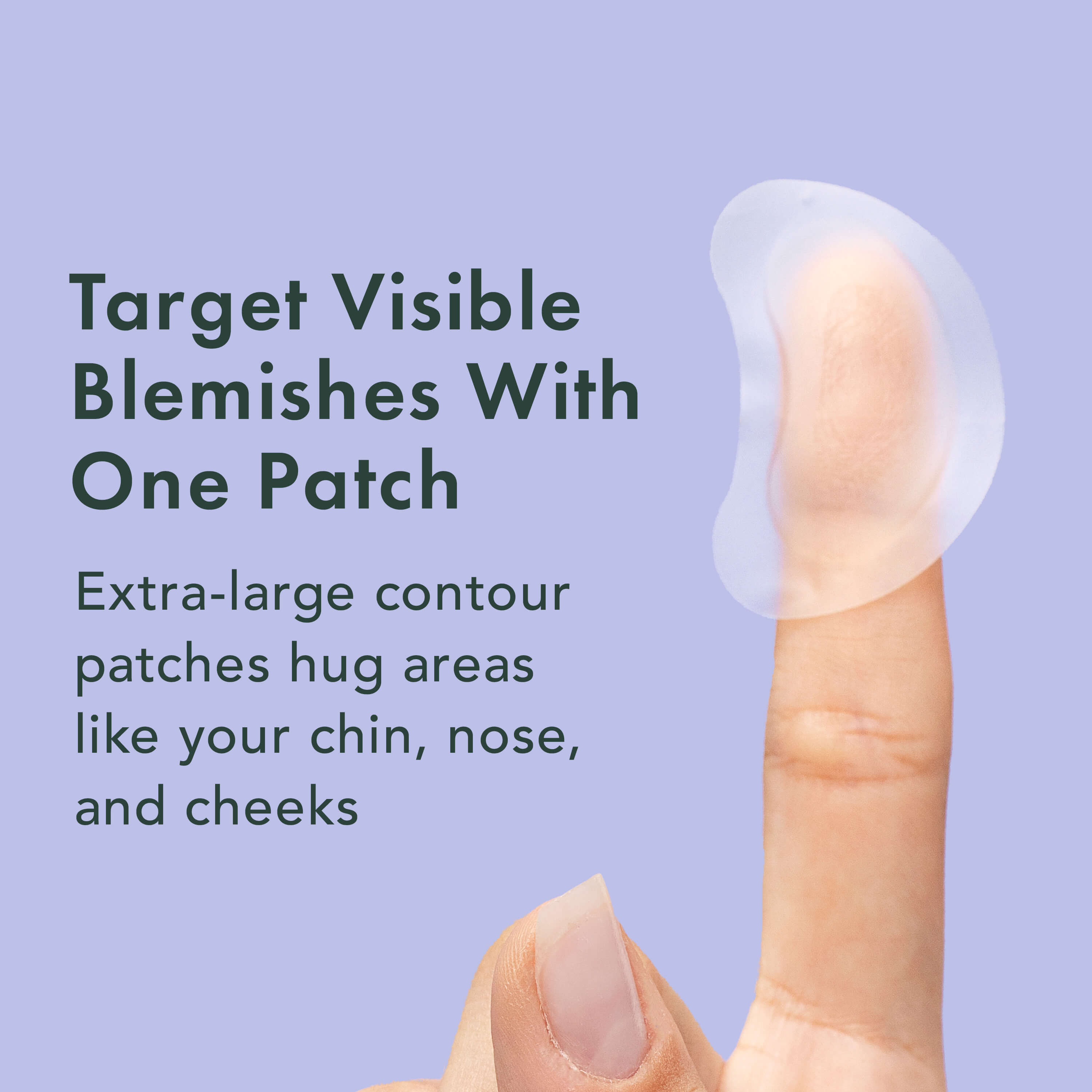 Patch on a finger with text about visible blemish patches