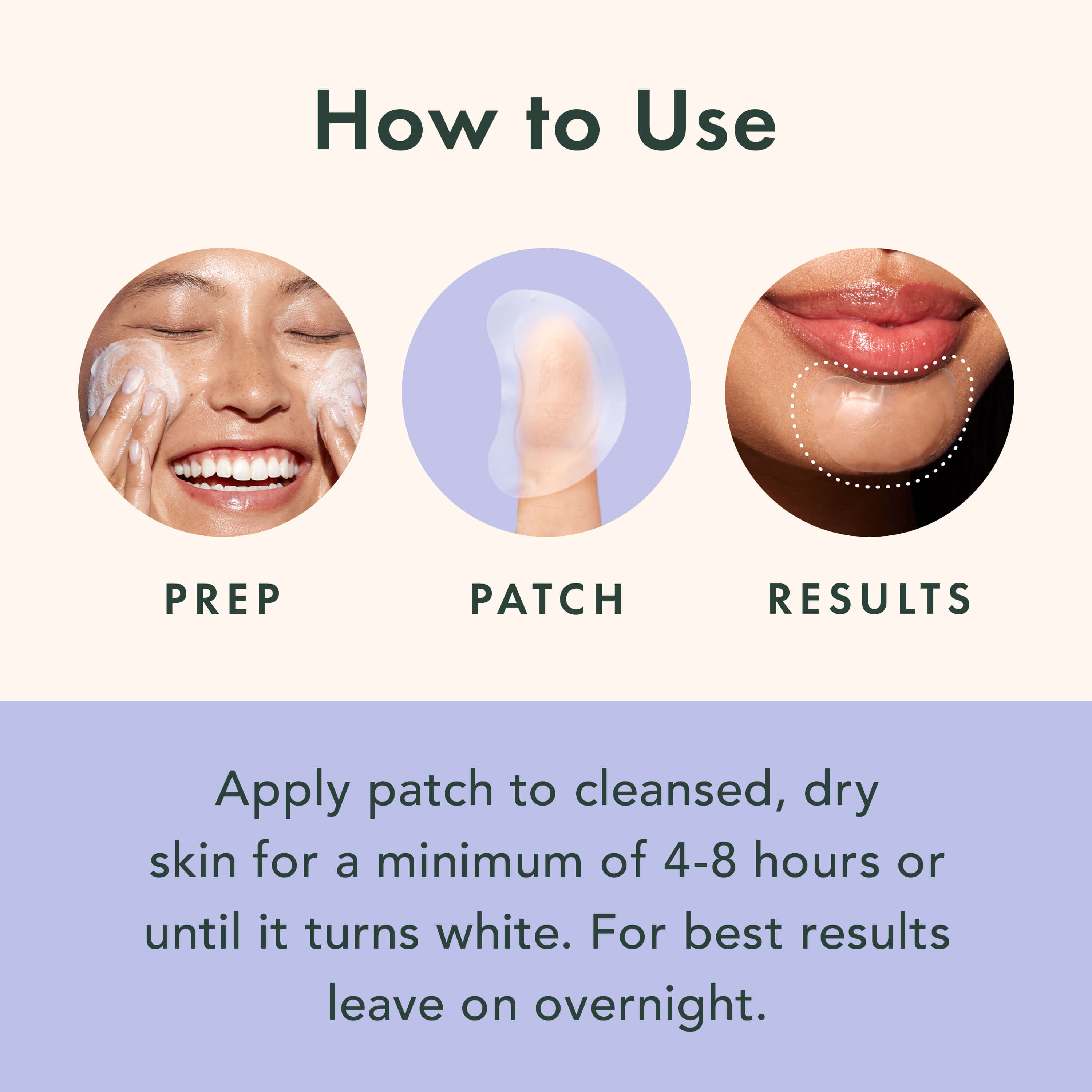Step-by-step guide on how to use a skin care product with images and text.